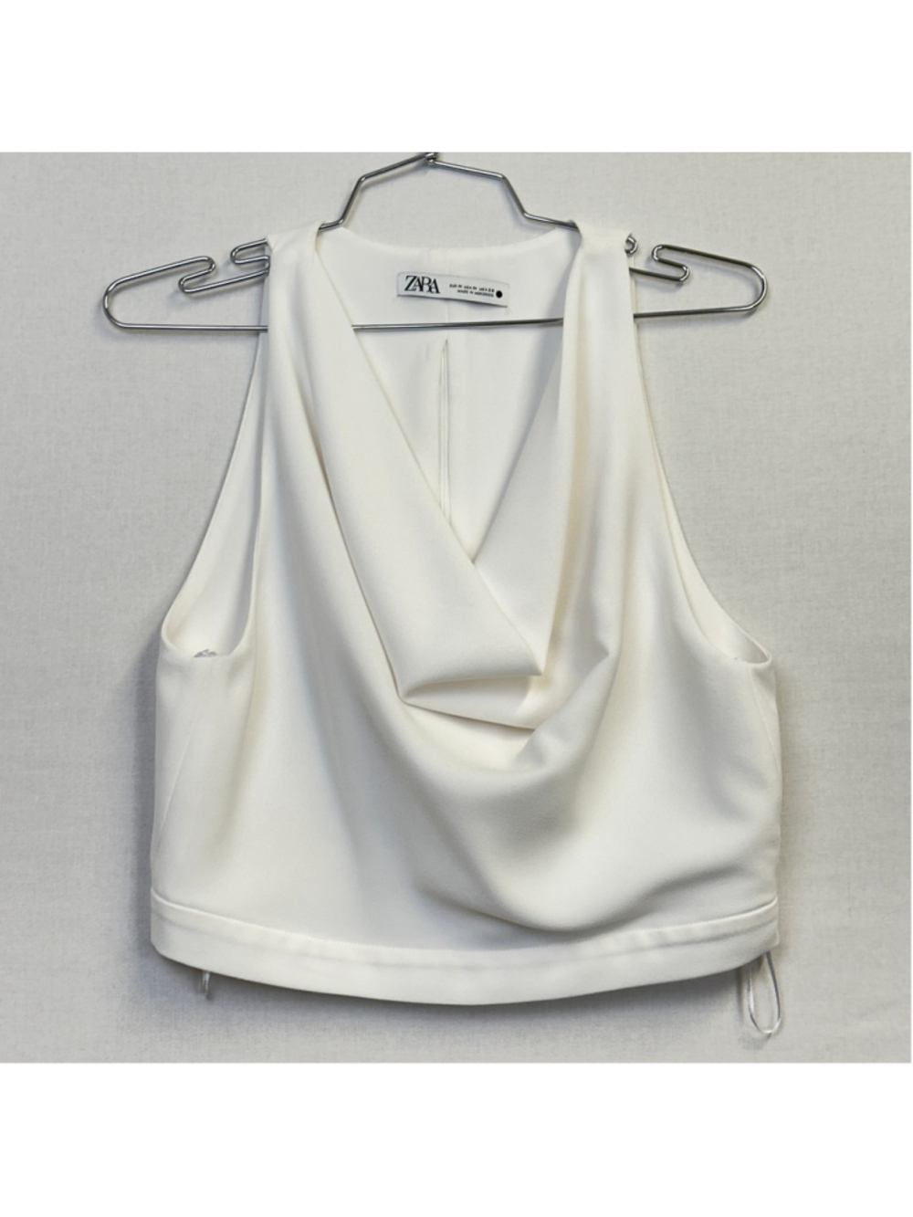 Zara Draped Cowl Neck Crop Top White Women's M Sleeveless Open Back